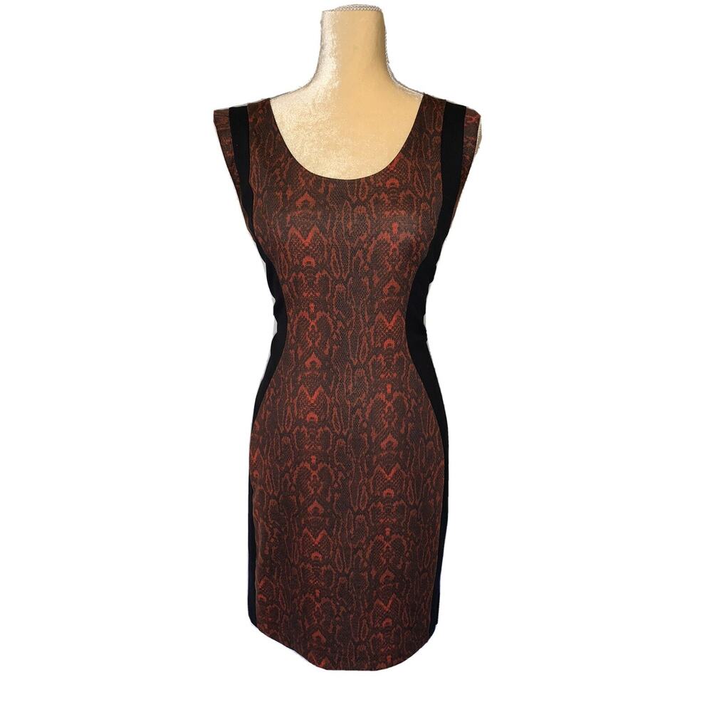 MNG Red Snake Print Color Block Pencil Dress Size S